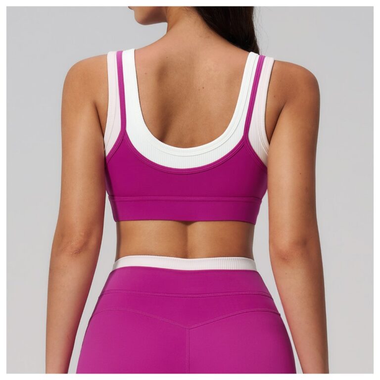 Sports Bra #3129 2-in-1 Contrast-Color Ribbed Yoga Bra