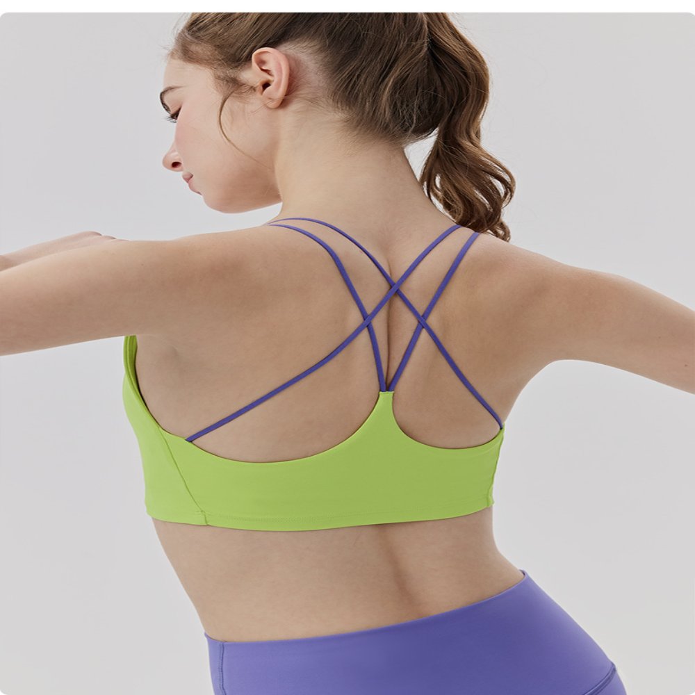 Sports Bra #6014 Contrast-Color Cross-Back Yoga Bra