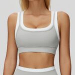 Sports Bra #3129 2-in-1 Contrast-Color Ribbed Yoga Bra